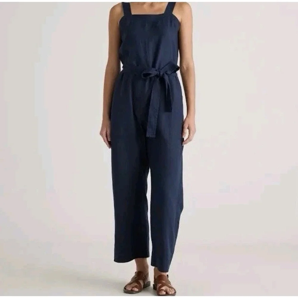 Quince 100% European Linen Square Neck Jumpsuit Deep Navy Size Medium